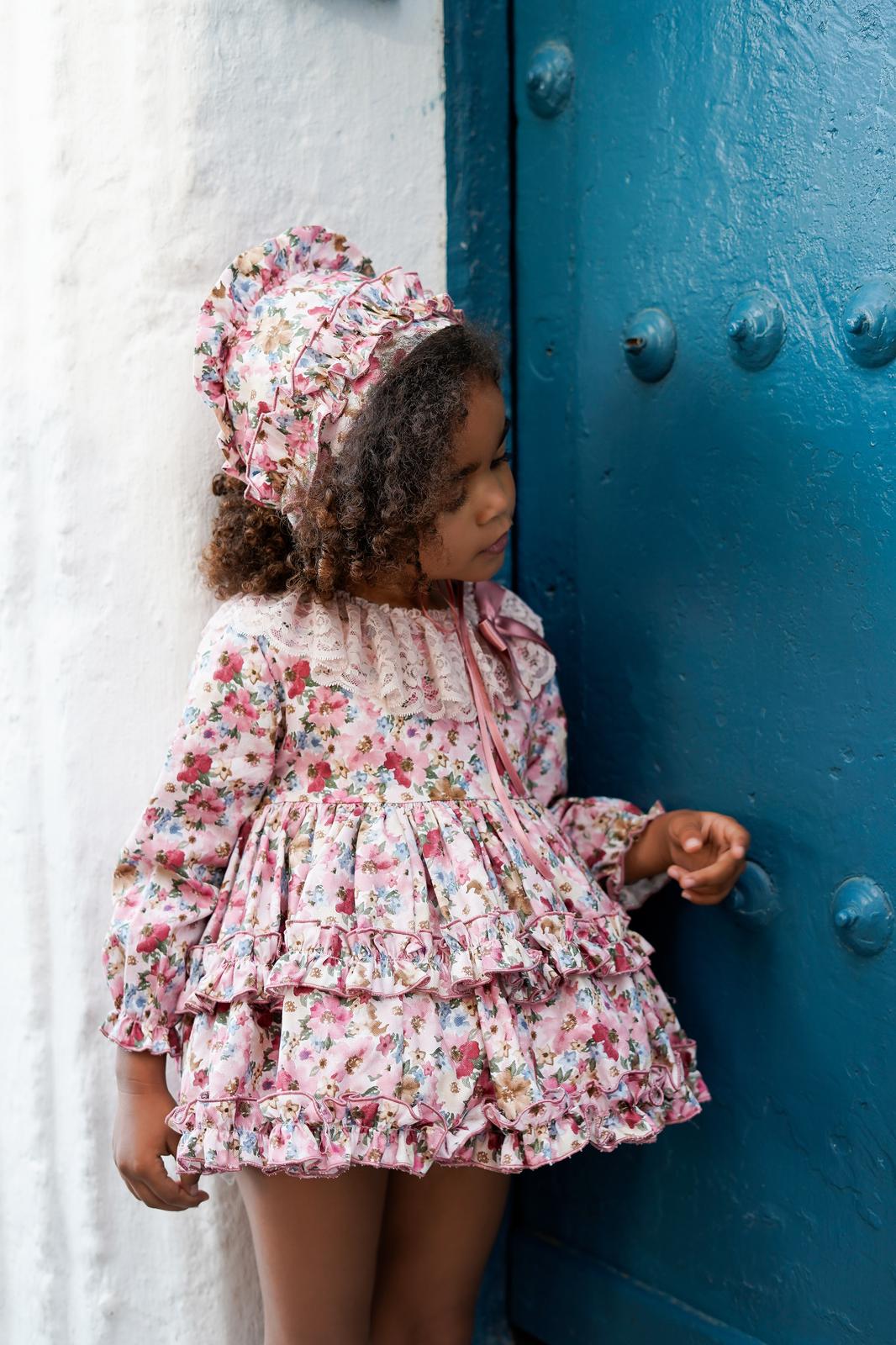 The beatriz pink floral Dress handmade Spanish Dress set preorder AW25