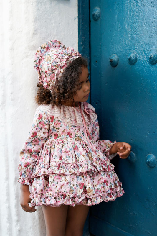 The beatriz pink floral Dress handmade Spanish Dress set preorder AW25
