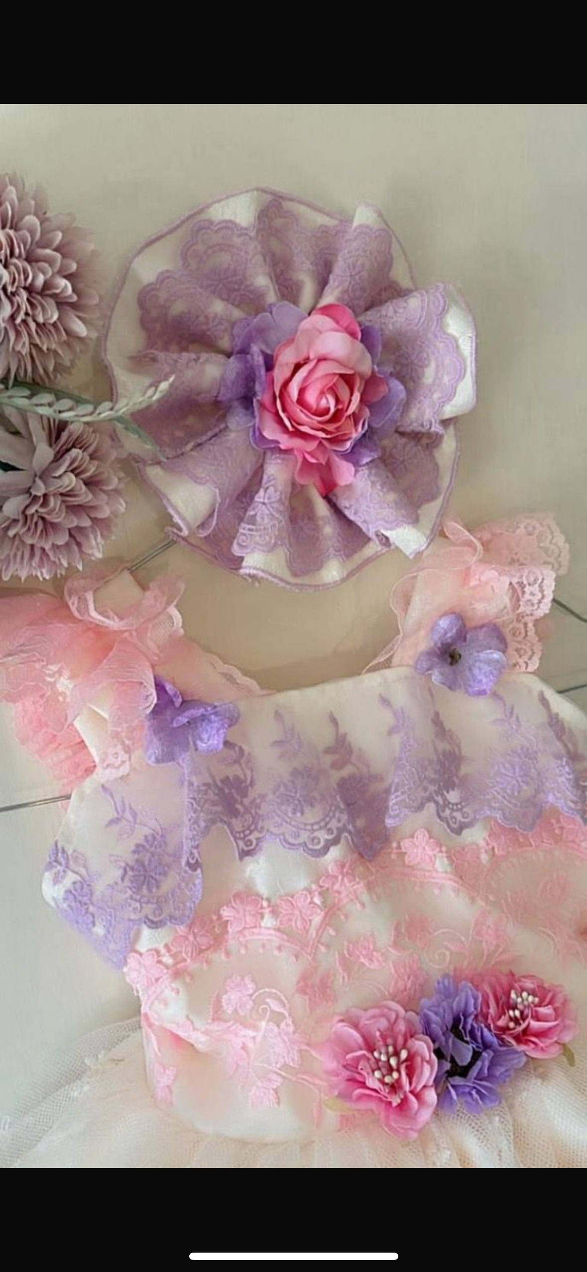 New season 2026 Handmade Spanish dress cream pink lilac