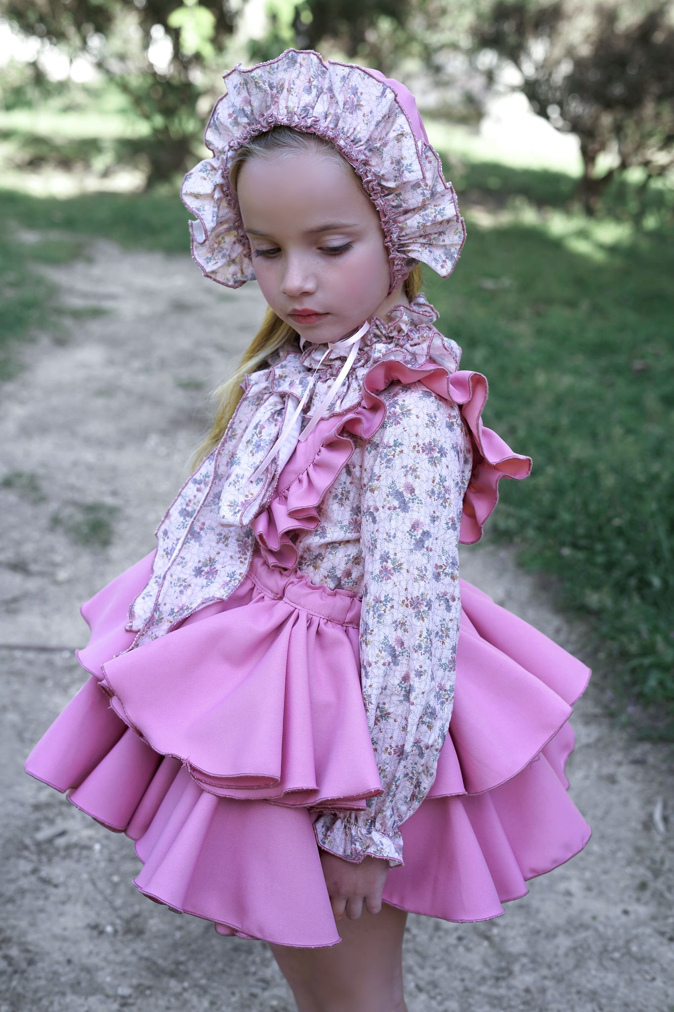 The pink floral Dress handmade Spanish Dress set preorder AW25