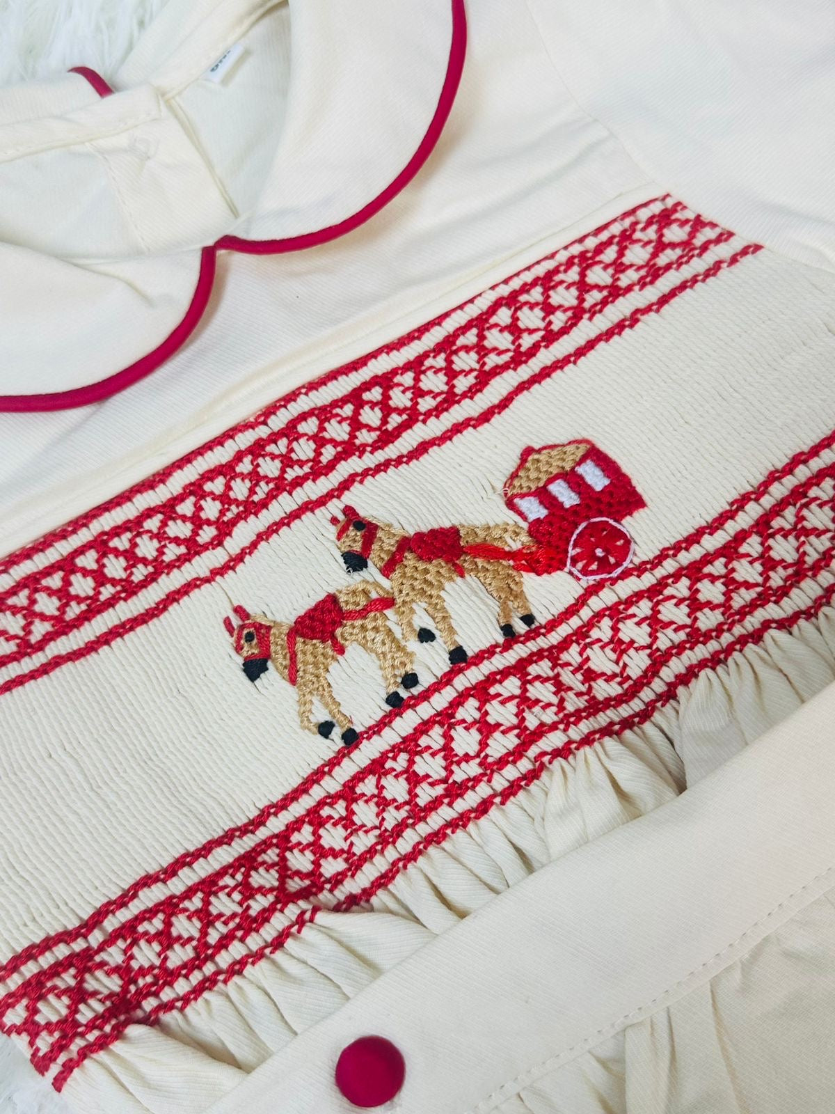 Smock pony boys Red & cream romper 🐴👑❤️preorder