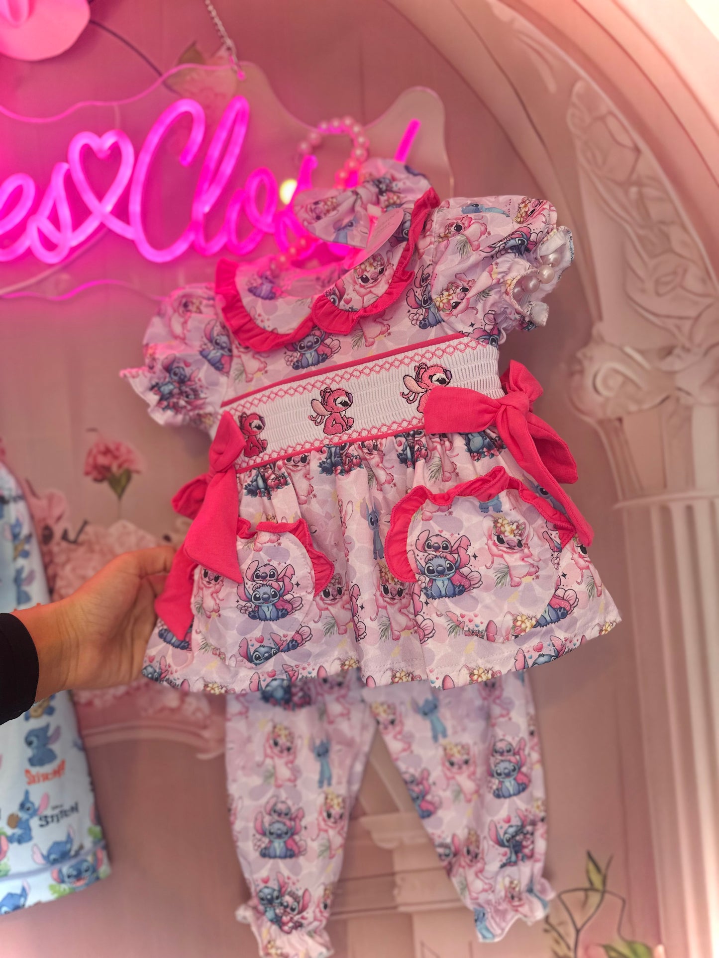 Disney Girls Angel Stitch pink smock pyjamas