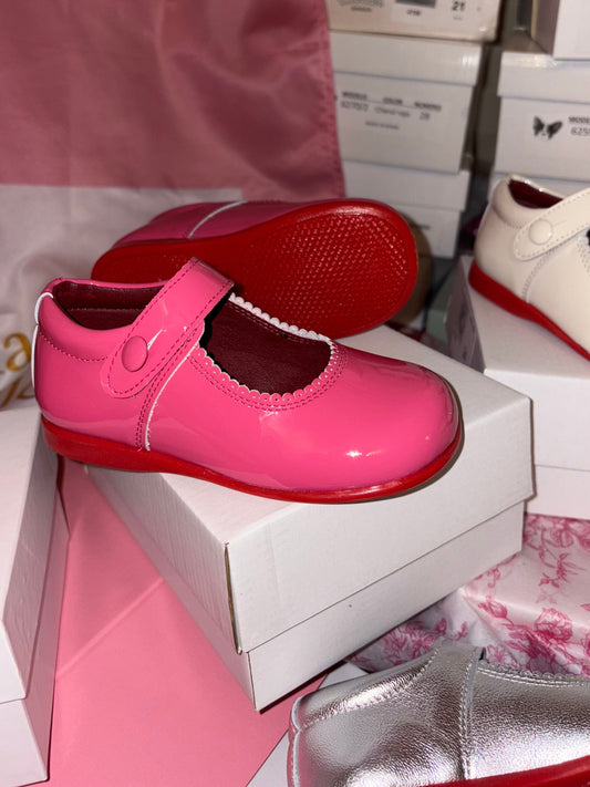 Our fuchsia hot pink red bottoms Maryjanes instock