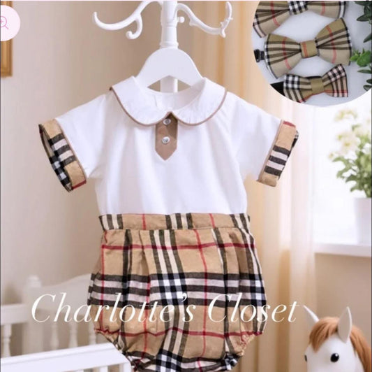 Boys Tarten romper and detachable bow