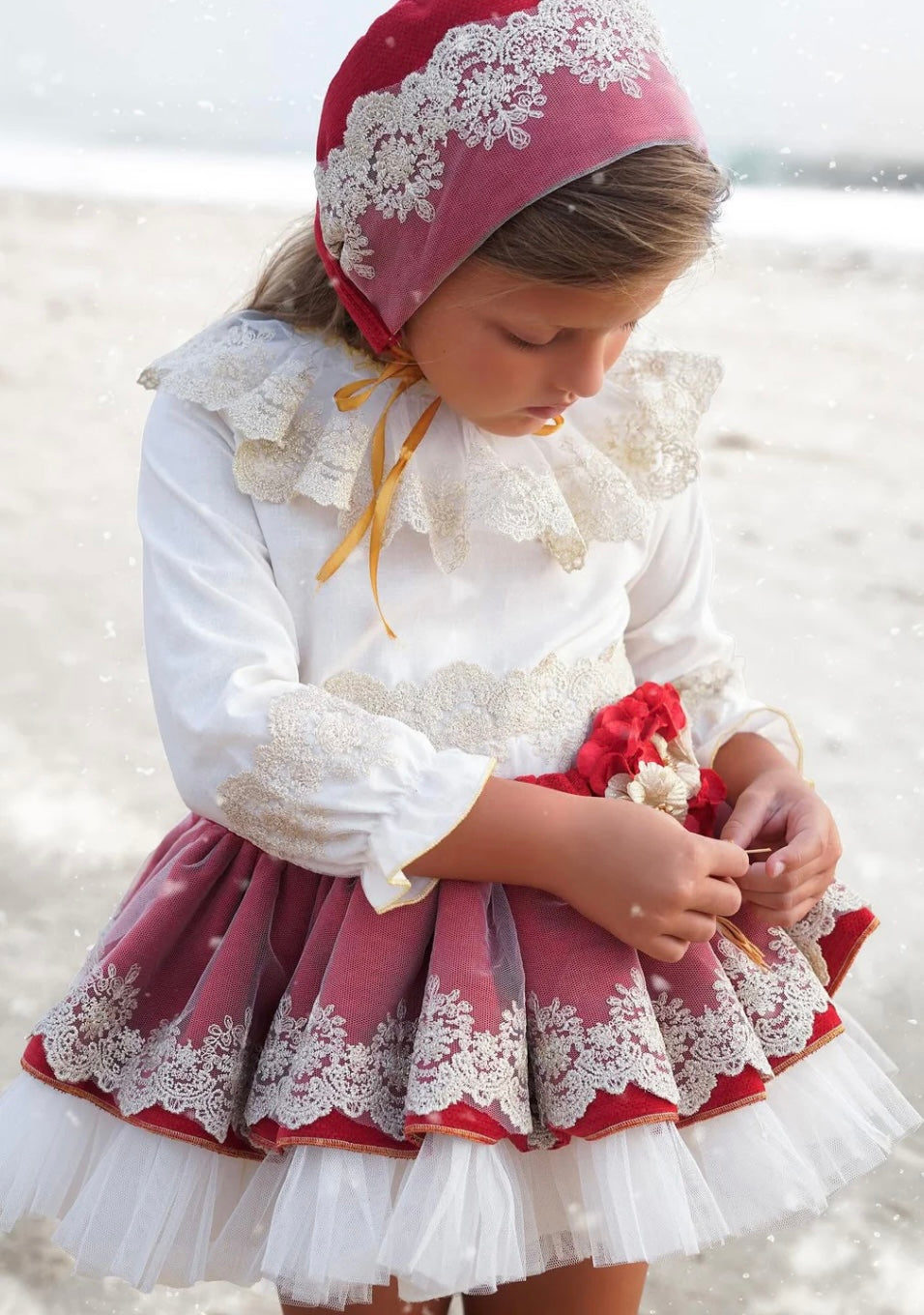 Red and gold handmade Spanish skirt set  Ela confection ❤️🎄preorder