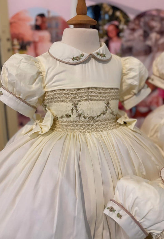 Cream and gold Cotten Smock dress 👑 instock