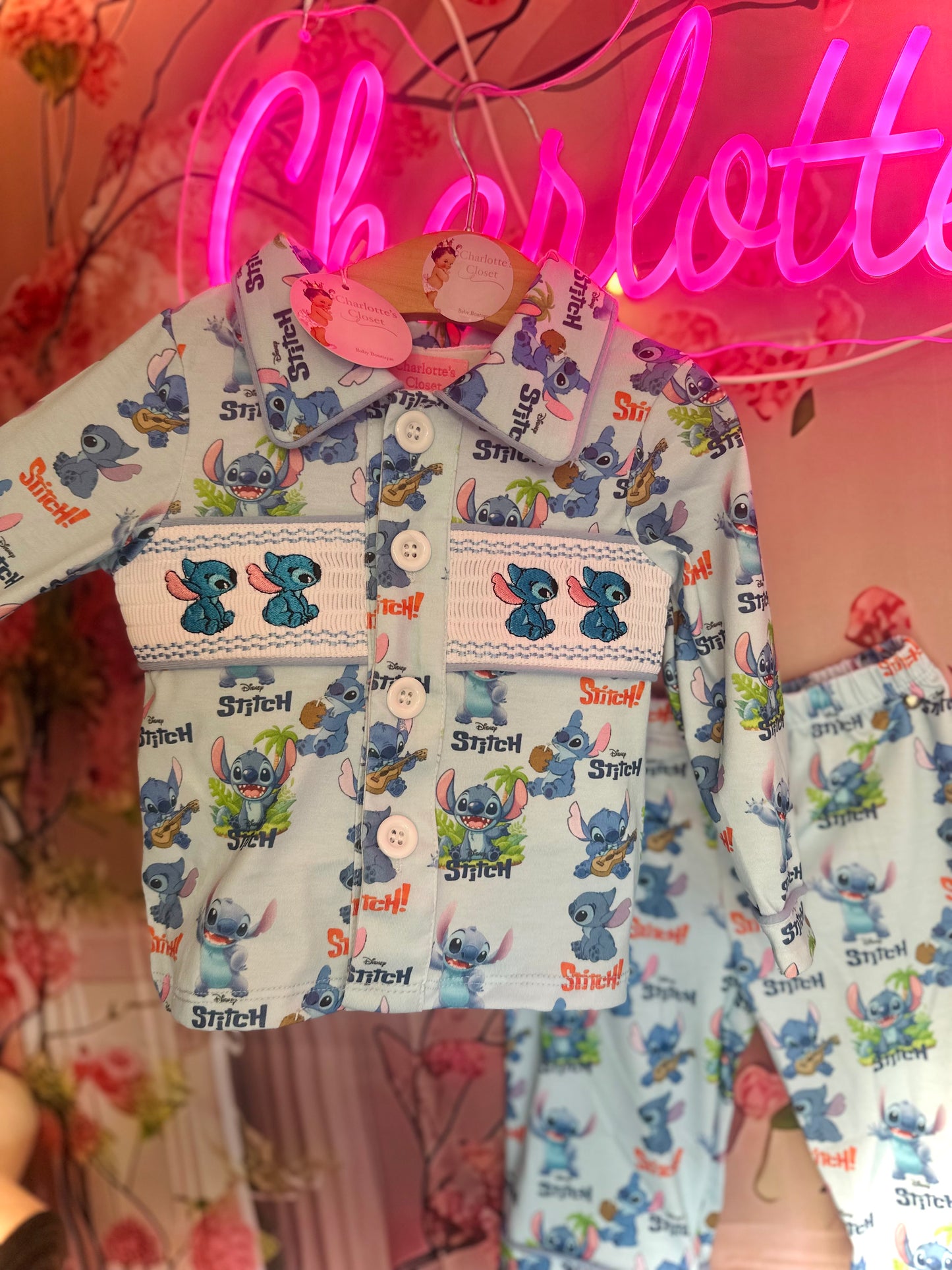 Disney boys Stitch blue smock pyjamas