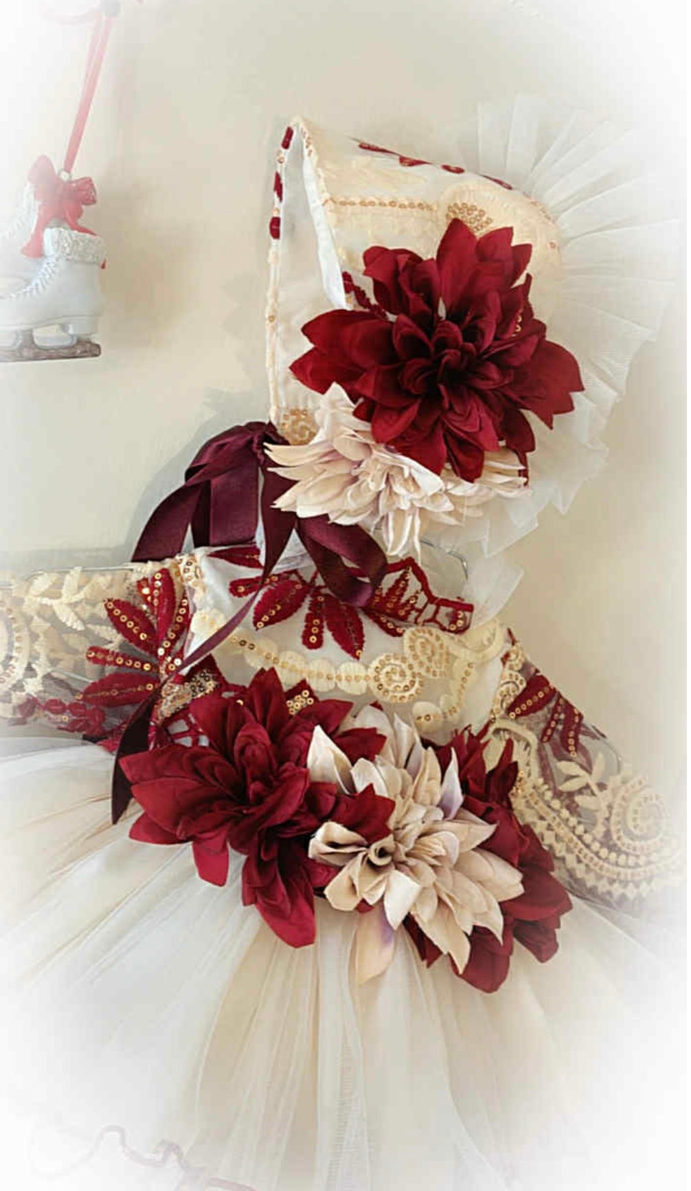 Burgundy and cream handmade Spanish dress Ela confection ❤️🎄preorder