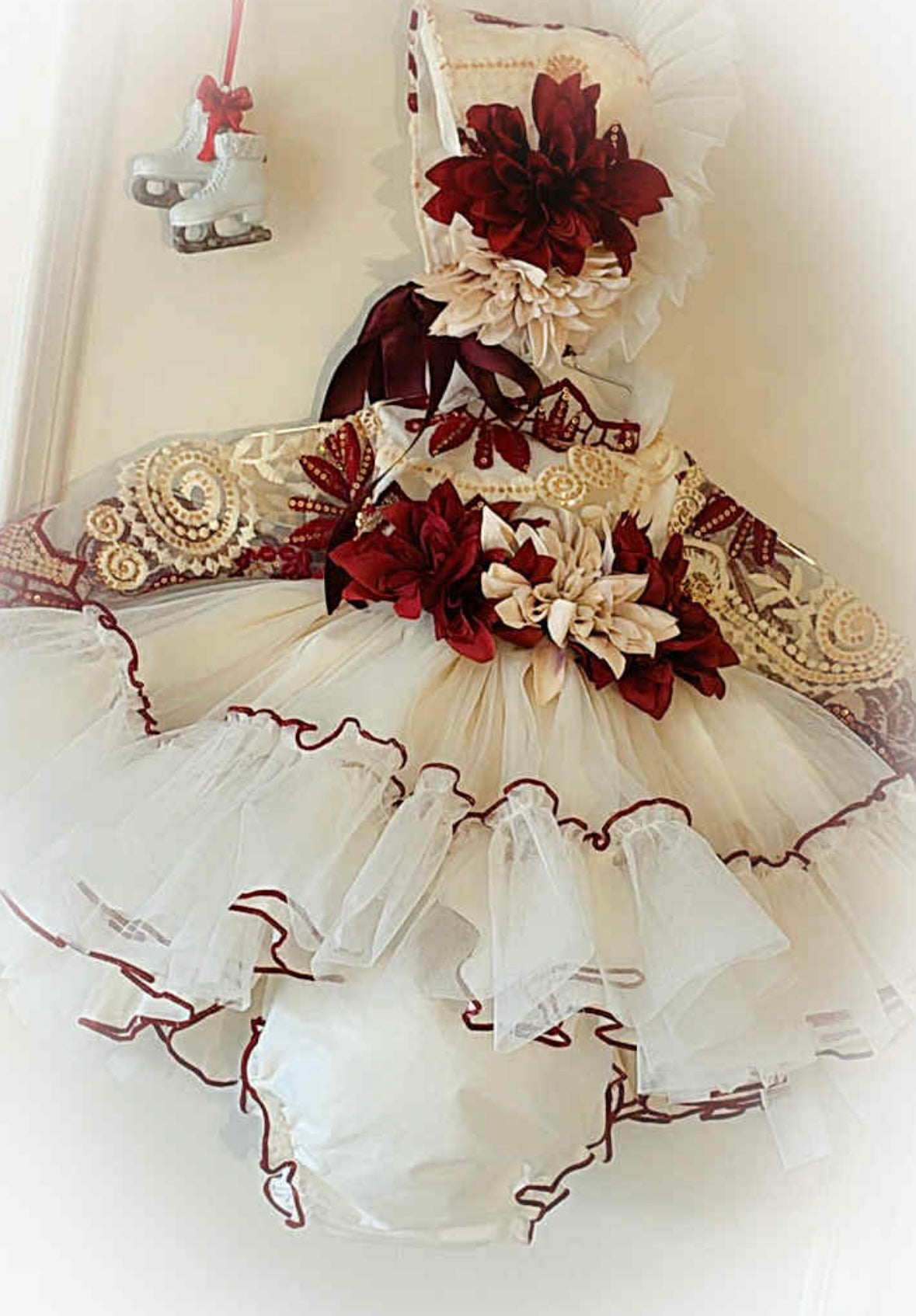 Burgundy and cream handmade Spanish dress Ela confection ❤️🎄preorder