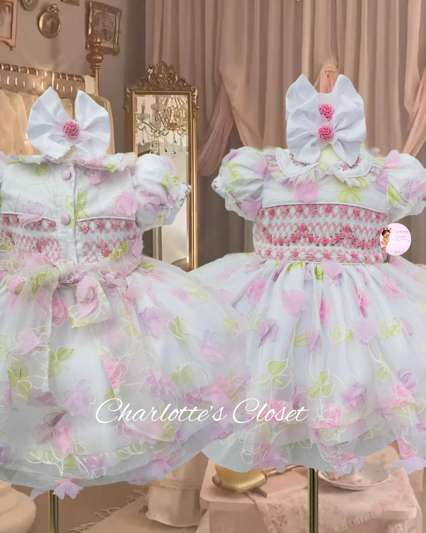 🌸Pink Blossom 🌸 3d flower exclusive smock dress SS24