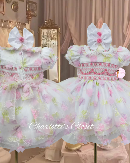 🌸Pink Blossom 🌸 3d flower exclusive smock dress SS24