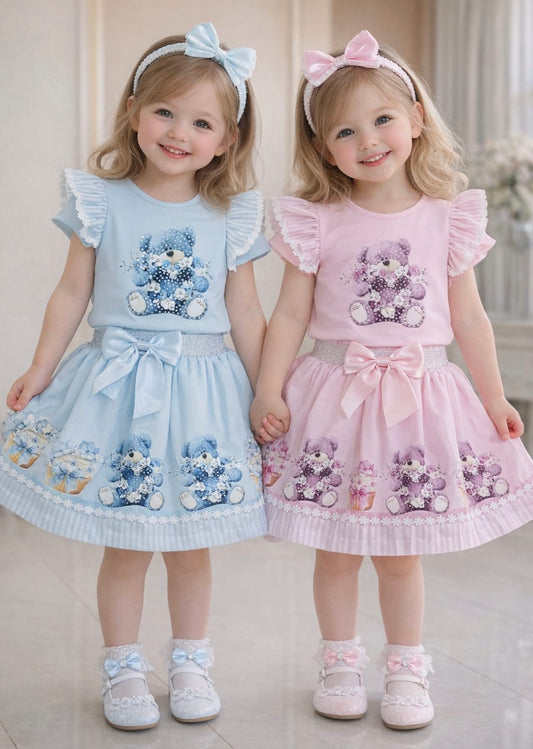 Teddy bear 2 pcs skirt set Blue 🩵🩵instock