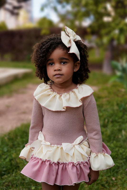 Pink and cream  handmade Spanish Dress set preorder AW25