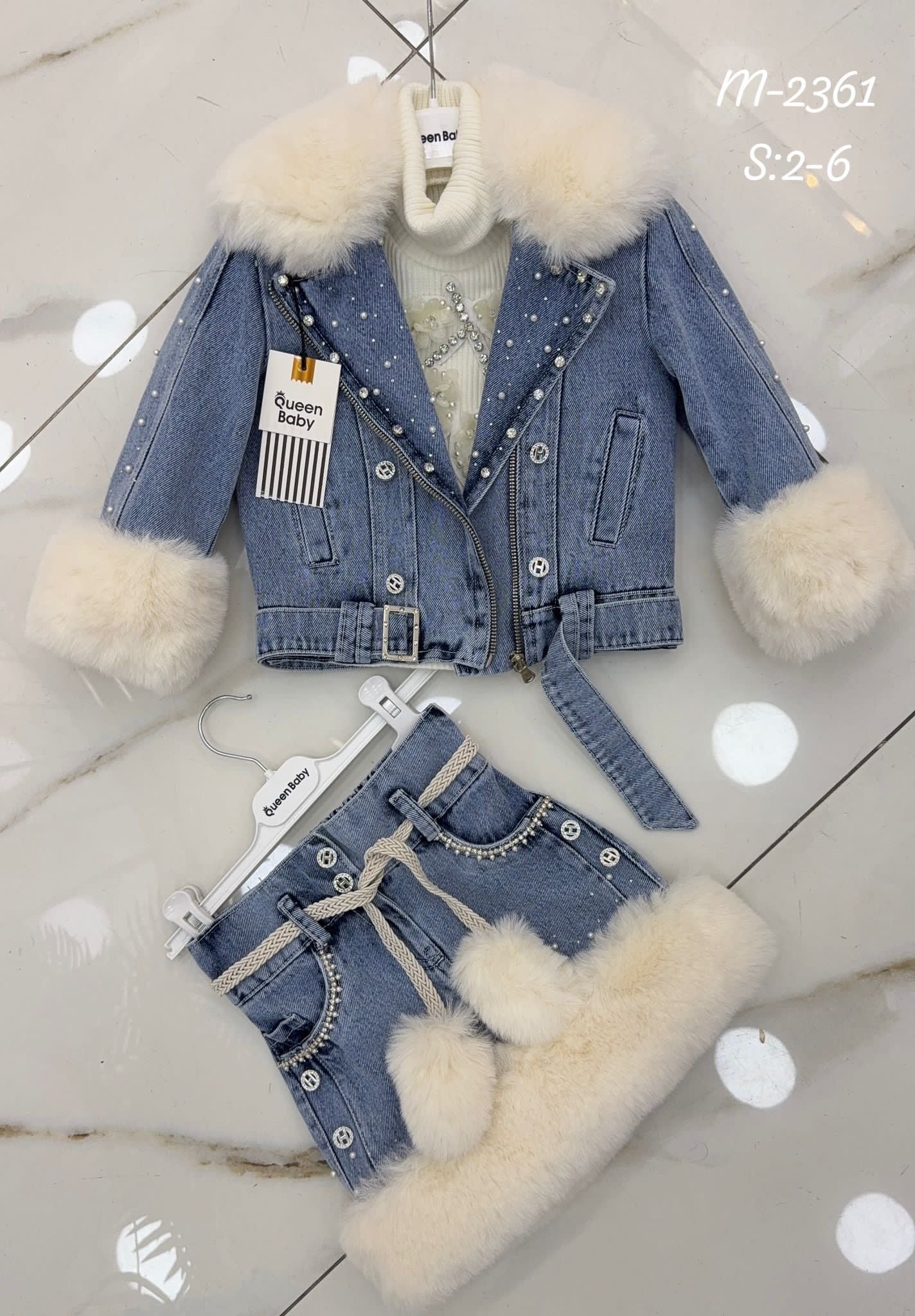 Denim and fur outfit