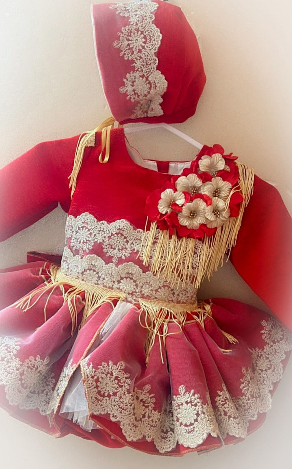 Red & Gold handmade Spanish dress Ela confection ❤️🎄preorder