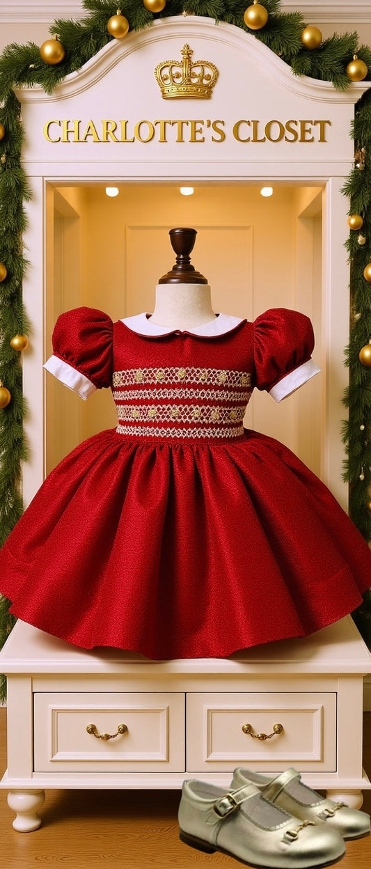 ‘Holly ‘🎄❤️Red& Gold glitter smock ❤️👑