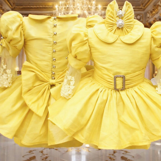 Charlottes premium lemon raw silk & lace detail Classic Dress ✨👑preorder