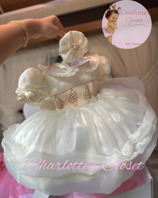 Cream & beige luxury smock dress