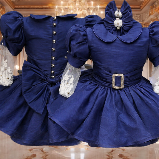 Charlottes premium navy raw silk & lace detail Classic Dress ✨👑preorder