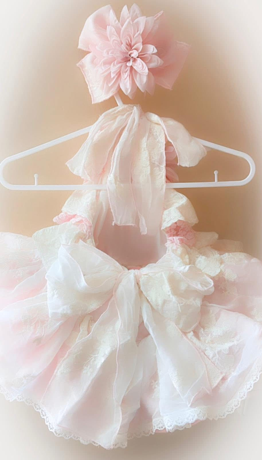 New season 2026 Handmade Spanish dress baby pink & cream halter neck