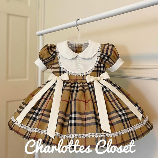 Beige cream and red tarten classic  dress preorder