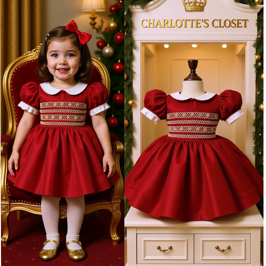 ‘Holly ‘🎄❤️Red& Gold glitter smock ❤️👑