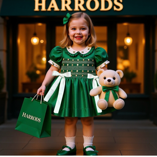 The Harrods dress 👑Our Emerald Green & Gold smock 🎄