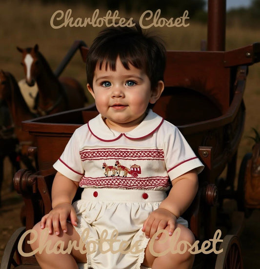 Horse & carriage smock romper ❤️