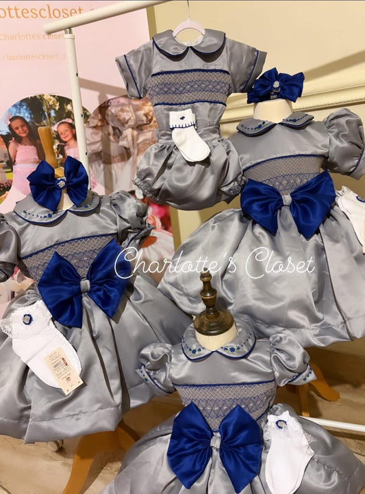 New season Lux silver & royal blue & skirt set with matching bows preorder πGIRL
