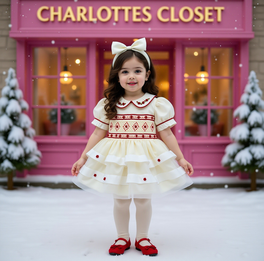 Cream & Red organza smock ❤️❤️