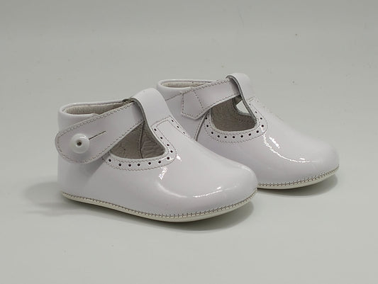 Baby patent T Bar pram shoes