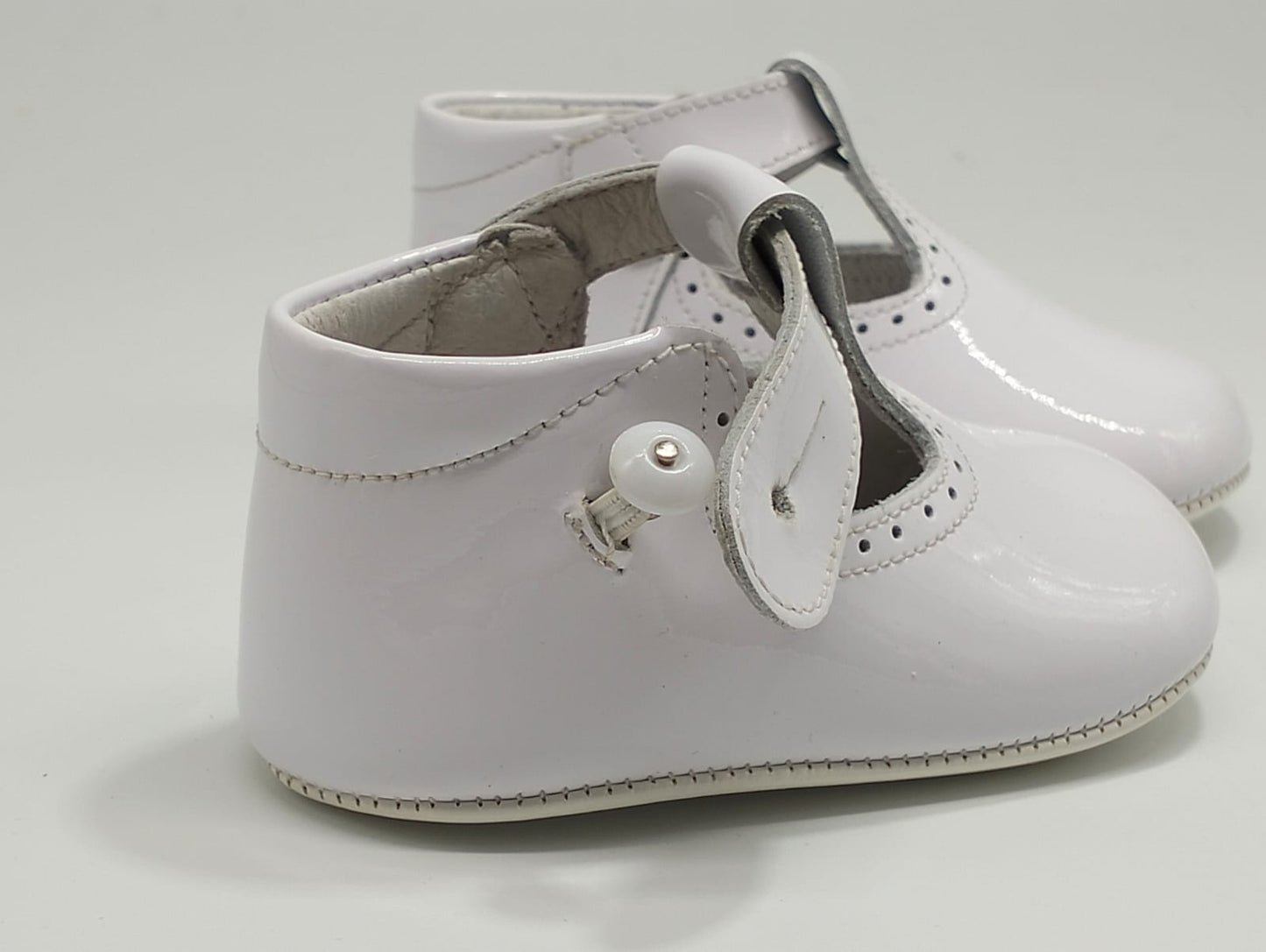 Baby patent T Bar pram shoes