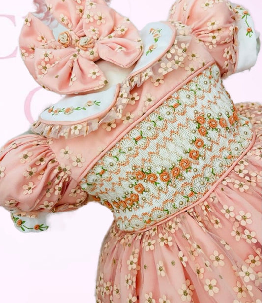 Blush peach Daisy dress gold details preorder