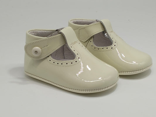 Cream Baby patent T Bar pram shoes