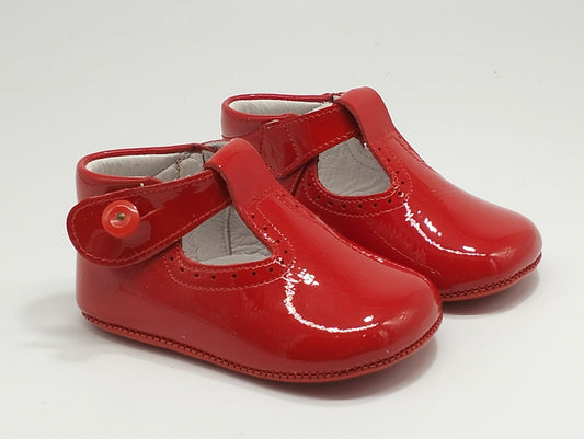 Red Baby patent T Bar pram shoes