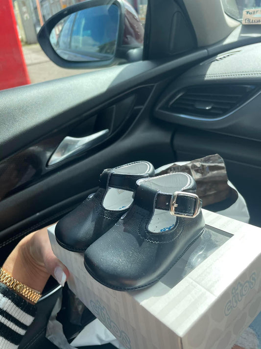 Navy Boys leather t bar shoes