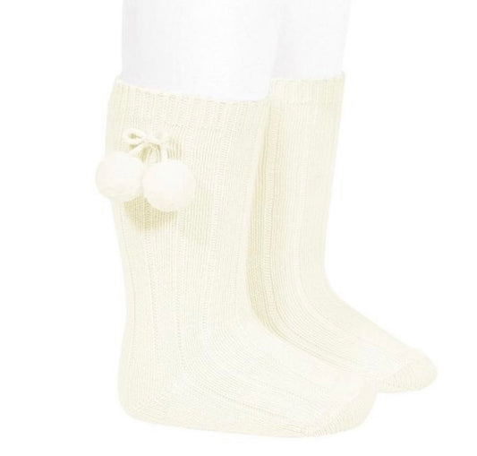 Cream pom pom socks