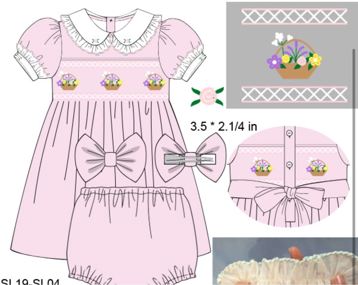 Pink flower basket smock dress