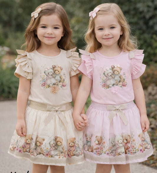 Teddy bear 2 pcs skirt set beige 🧸👑instock