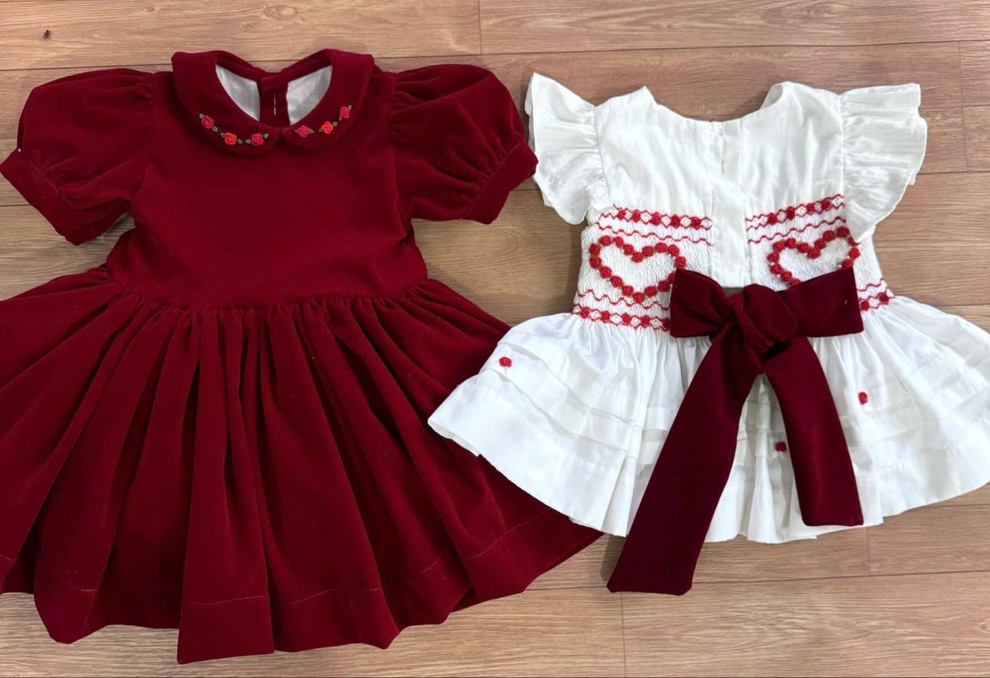 Classic red Velvet dress with matching smock pinafore ❤️