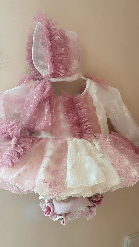 New season 2026 Handmade Spanish dress pink & cream exclusive to charlottes closet