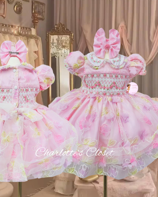 🌸Pink Blossom 🌸  3d flower exclusive smock dress SS24
