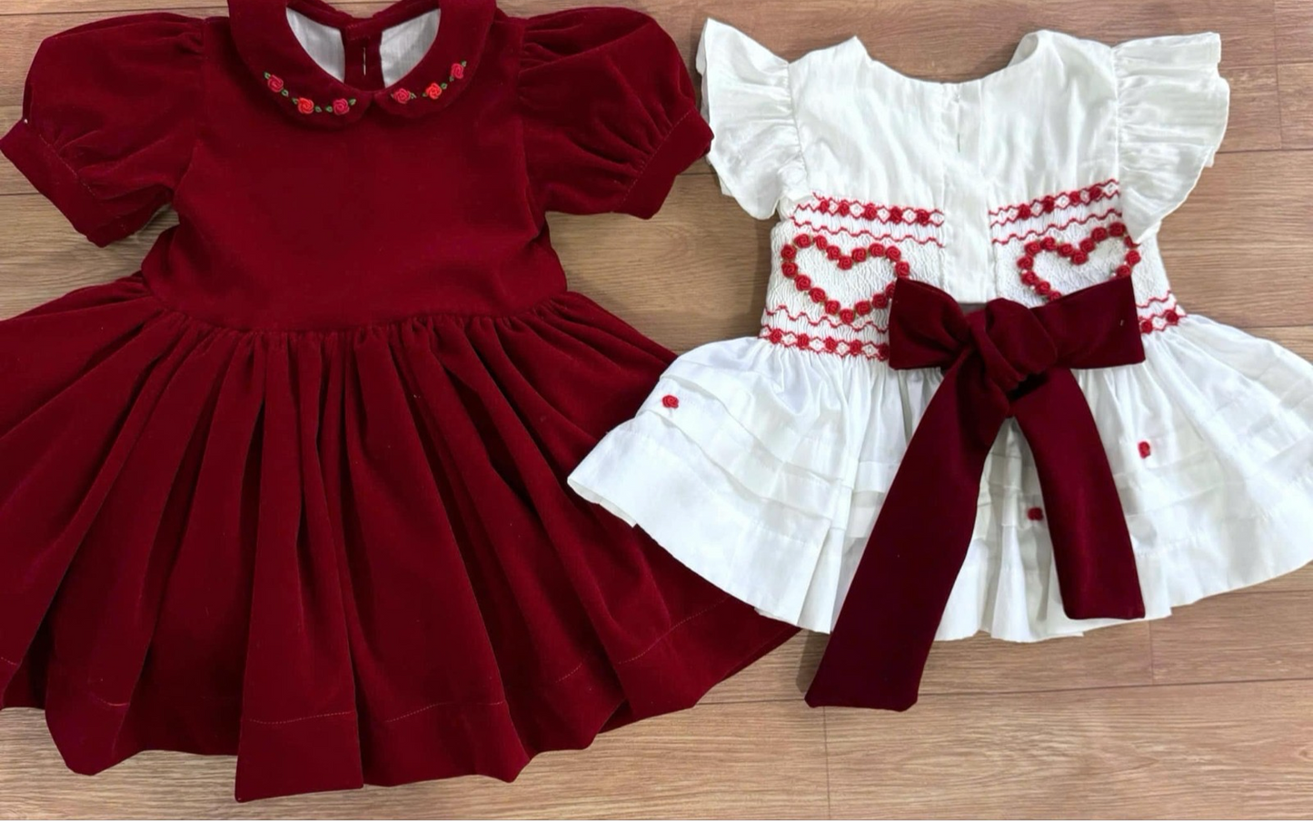 Classic red Velvet dress with matching smock pinafore ❤️