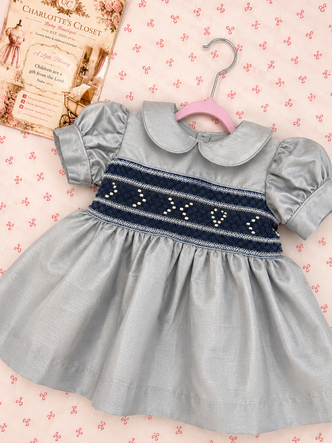 Grey raw silk and Navy smock