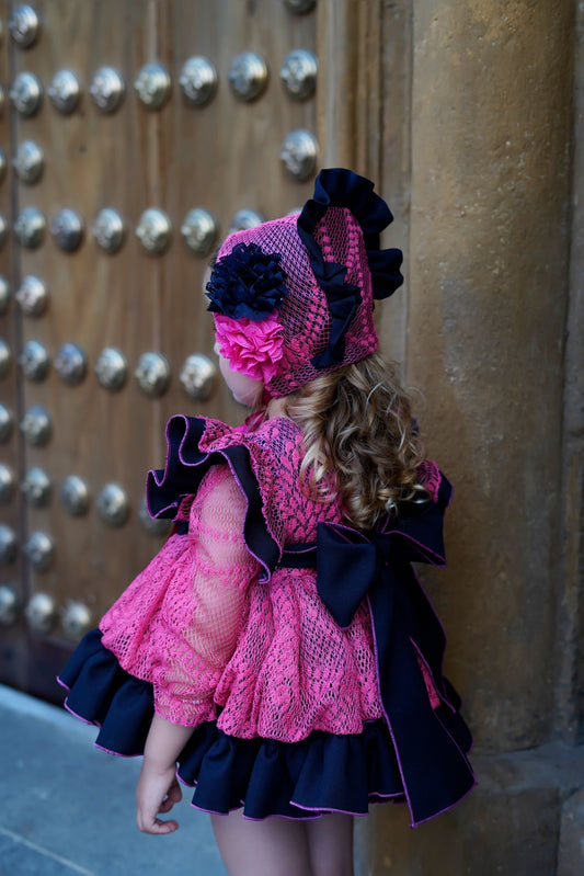 Ela Confeccion handmade Collection preorder ⚜️pink lace & navy bonnet