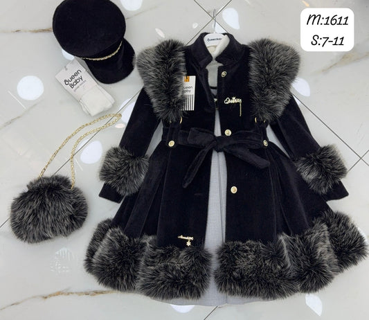 Black fur Coat Set  🖤coat hat bag & dress