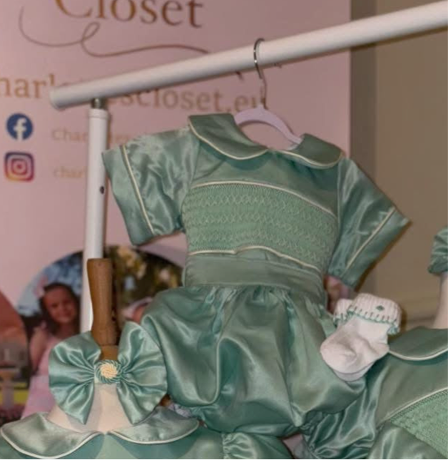 Mint green and cream BOY smock romper with matching embroidery socks preorder