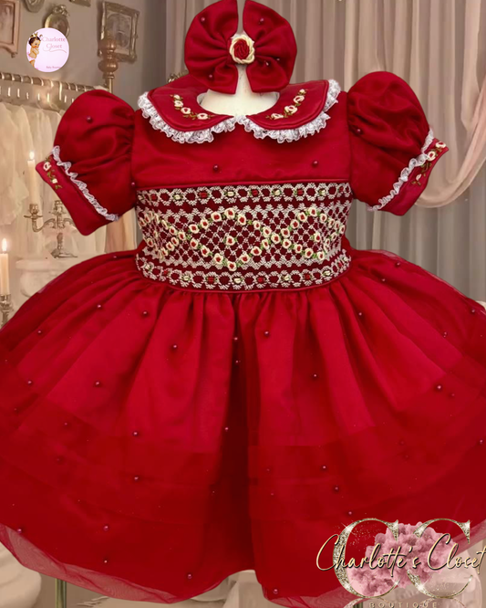 Luxury Red ‘Pearl’ Smock dress ⚜️🌹