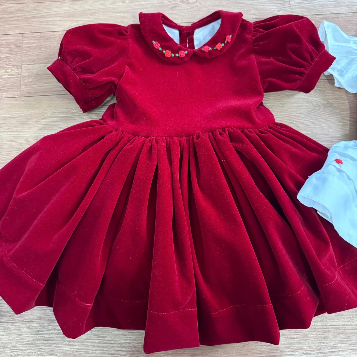 Classic red Velvet dress with matching smock pinafore ❤️