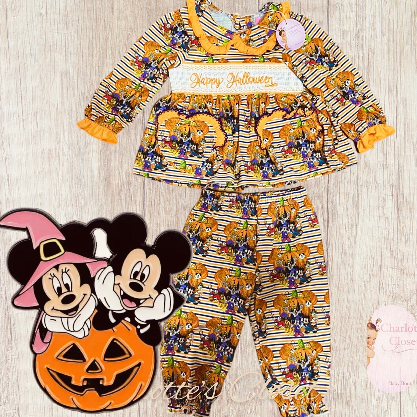 Girls Disney Minnie & Mickey Mouse Smock Halloween pyjamas 🎃